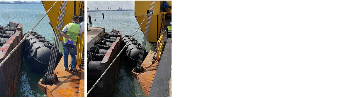 Fender pneumatik dipasang di pelabuhan Nhava Sheva