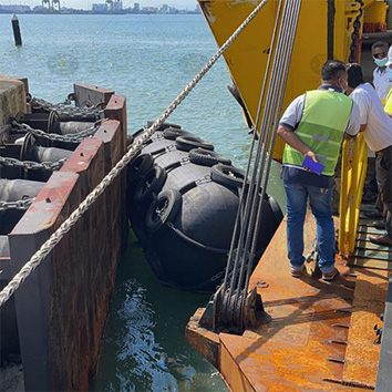 Pneumatic Fenders installed on port of Nhava Sheva.jpg